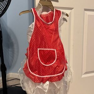 Red Polka Dot Apron with White Trim. Beutiful white dress-for pretend play